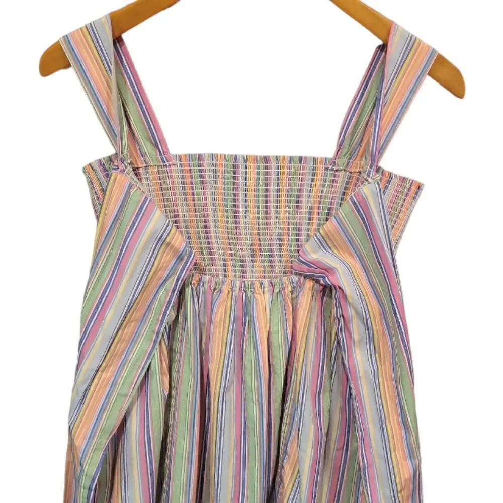 NWOT Ralph Lauren Multi Color Stripe Elastic Smocked Sleeveless Dress 12